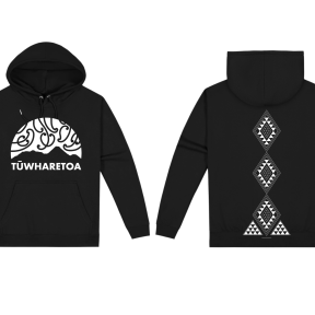 Whenua Black Hoodie - Kowhaiwhai / Tuara